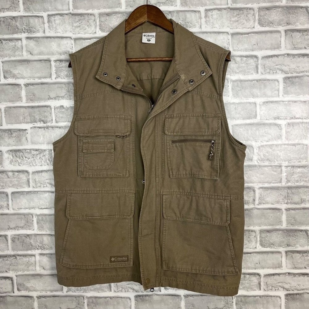 Columbia Sportswear Cotton Canvas Safari Men's Sz Medium Cargo Vest Tan Outdoors